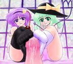  cum feet foot footjob footwear hat komeiji_koishi komeiji_satori penis sock_on_penis sockjob socks teamwork third_eye touhou 