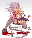  bad_id bad_pixiv_id blood bra breasts brown_eyes chain cleavage fighting_stance kilart legs lingerie long_hair medium_breasts ninja original panties purple_hair shuriken skirt solo thighhighs torn_clothes underwear weapon 