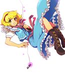  alice_margatroid bad_id bad_pixiv_id blonde_hair book boots capelet falling hairband hands highres kogiso short_hair smile solo toe-point touhou yellow_eyes 