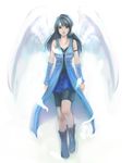  arm_warmers bike_shorts black_hair boots final_fantasy final_fantasy_viii habbitrot highres jewelry long_hair necklace rinoa_heartilly skirt sleeveless_duster solo wings 