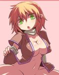  arm_warmers blonde_hair bottomless breasts green_eyes hakika medium_breasts mizuhashi_parsee navel no_bra open_clothes open_shirt pointy_ears scarf shirt short_hair solo spread_legs touhou 