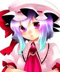  :o aqua_hair bad_id bad_pixiv_id blue_hair blush close-up face gradient_eyes gradient_hair hat multicolored multicolored_eyes multicolored_hair purple_eyes purple_hair red_eyes remilia_scarlet solo touhou yutazou 