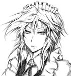  acryl bad_id bad_pixiv_id face greyscale izayoi_sakuya monochrome solo touhou 