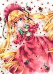  bad_id bad_pixiv_id blonde_hair blue_eyes bonnet flower long_hair petals red_flower red_rose rie_(minori) rose rose_petals rozen_maiden shinku solo traditional_media watercolor_(medium) watercolor_pencil_(medium) 