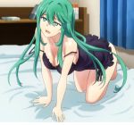  1girl bed bra date_a_live green_eyes green_hair long_hair natsumi_(date_a_live) panties screencap stitched third-party_edit underwear 