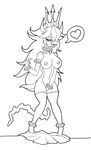  anklets black_sclera bracelet breasts claws collar corruption crown fingering furry heart horns ivanks large_breasts long_hair monochrome nipples princess_peach smile thighhighs transformation very_long_hair 