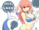  2010 :d bad_id bad_pixiv_id bikini_top breasts cleavage curvy groin hair_between_eyes head_fins large_breasts long_hair looking_at_viewer mermaid midriff monster_girl nantacky2000 navel open_mouth persia_(rune_factory) pink_eyes pink_hair rune_factory rune_factory_3 smile solo tail white_background 