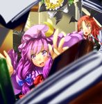  bad_id bad_pixiv_id blonde_hair blurry book bow clumsy depth_of_field hair_bow hat head_wings kirisame_marisa koakuma kyon_(fuuran) multiple_girls open_mouth patchouli_knowledge purple_eyes purple_hair red_eyes red_hair sack touhou witch_hat yellow_eyes 