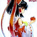  bad_apple!! bad_id bad_pixiv_id black_hair drawr hair_ribbon hakurei_reimu kogiso looking_back oekaki ponytail ribbon short_hair solo touhou 