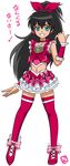  black_hair blue_eyes choker cosplay cure_melody cure_melody_(cosplay) delica frills ganaha_hibiki grin idolmaster idolmaster_(classic) legs long_hair magical_girl midriff namesake pink_choker ponytail precure smile solo suite_precure thighhighs zettai_ryouiki 