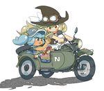  azito7 blonde_hair blue_eyes blue_hair eating food ground_vehicle hair_bobbles hair_ornament hat kawashiro_nitori key kirisame_marisa long_hair motor_vehicle motorcycle multiple_girls multiple_riders sandwich short_hair sidecar touhou twintails two_side_up witch_hat yellow_eyes 