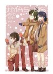  2girls akizuki_ryou bad_id bad_pixiv_id blush coat hand_in_pocket hidaka_ai idolmaster idolmaster_dearly_stars mittens mizutani_eri multiple_girls necktie open_mouth pun2 snow sweatdrop 