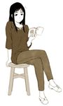  book crossed_legs jas kameidou_shizuka pants reading sitting solo soredemo_machi_wa_mawatteiru stool 