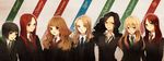  bellatrix_lestrange black_hair blonde_hair blue_eyes blush bob_cut brown_eyes brown_hair character_name cloak earrings ginny_weasley green_eyes harry_potter hermione_granger highres jewelry kurosujuu lily_evans long_hair luna_lovegood multiple_girls narcissa_malfoy necktie pansy_parkinson red_hair school_uniform short_hair uniform wavy_hair 