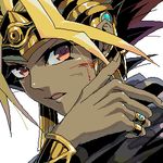  black_hair blonde_hair blood dark_skin lowres male male_focus multi-colored_hair multicolored_hair red_hair yami_yugi yami_yuugi yu-gi-oh! yuu-gi-ou_duel_monsters 