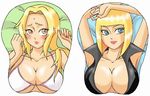  2girls armpits blonde_hair blue_eyes blush breasts cleavage large_breasts low-2nd-miyanon multiple_girls naruto naruto_shippuuden samui short_hair smile tsunade yellow_eyes 