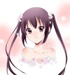  bare_shoulders black_hair brown_eyes flower k-on! long_hair nakano_azusa sinko solo twintails 