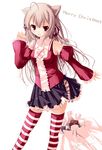  animal_ears cat_ears fang highres open_mouth original red_eyes solo spirtie striped striped_legwear thighhighs zettai_ryouiki 