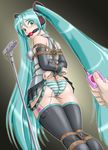  amiba00 aqua_eyes aqua_hair arms_behind_back ass ball_gag bdsm bondage bound bound_arms bound_knees bound_torso box_tie breasts crotch_rope detached_sleeves from_behind gag gagged hatsune_miku kneepits long_hair looking_back medium_breasts microphone microphone_stand panties remote_control_vibrator rope shibari shibari_over_clothes skirt solo_focus striped striped_panties thick_thighs thighhighs thighs twintails underwear very_long_hair vibrator vibrator_in_thighhighs vocaloid 