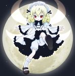  :3 ayano_rena blonde_hair bloomers drill_hair flying hat luna_child mary_janes moon red_eyes shoes solo touhou underwear wings 