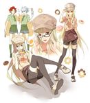  afuro_terumi blonde_hair cabbie_hat doughnut food glasses hat inazuma_eleven inazuma_eleven_(series) izumi_(nagashi) legs long_hair multiple_boys nagumo_haruya otoko_no_ko red_eyes shorts suzuno_fuusuke thighhighs uniform very_long_hair 