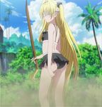  ass blindfold blonde_hair konjiki_no_yami long_hair outdoors outside swimsuit to_love-ru toloveru wooden_sword 