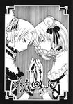  androgynous choker clamp expressionless face flower frills greyscale hair_ribbon holding_hands jpeg_artifacts maru monochrome moro multiple_girls official_art profile ribbon rose short_hair touching xxxholic 