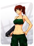  bandage bandages green_pants gun pants red_hair tank_top tanktop weapon 