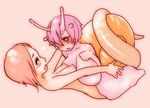  2girls artist_request blush breasts huge_breasts insect_girl monster_girl multiple_girls nude pink_eyes pink_hair pink_skin purple_hair shell snail snail_girl yuri 