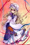  bad_id bad_pixiv_id blonde_hair dress everina fan folding_fan hat long_hair purple_eyes solo touhou yakumo_yukari 