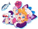  animal_ears bad_id bad_pixiv_id blonde_hair blue_eyes blush fish fushigi_mahou_fun_fun_pharmacy midriff om_(nk2007) paws popuri_(fushigi_mahou_fun_fun_pharmacy) skirt solo tail twintails 