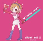  bad_id bad_pixiv_id boots costume elbow_gloves energy_sword english gloves heart heather_mason princess_heart silent_hill silent_hill_3 solo sword weapon 