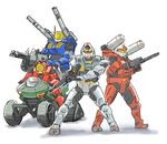  beam_rifle cannon dandy energy_gun gm_(mobile_suit) gun guncannon gundam guntank halo_(game) helmet machine_gun mobile_suit_gundam no_humans parody power_suit rocket_launcher rx-78-2 spartan weapon 