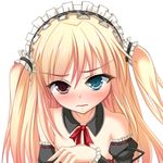  anzuhime blonde_hair blush boku_wa_tomodachi_ga_sukunai hairband hasegawa_kobato heterochromia lolita_hairband long_hair solo topless two_side_up 