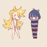  artist_request blonde_hair bow chibi lowres multicolored_hair multiple_girls panties panty_&amp;_stocking_with_garterbelt panty_(psg) parody stocking_(psg) striped striped_legwear thighhighs two-tone_hair underwear wardrobe_error wedgie 