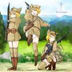  adapted_uniform animal_ears bad_id bad_pixiv_id boots coh copyright_request fm_24/29 france gun hat holster mars_expedition mas-36 military military_uniform modele_1892 multiple_girls panties pantyshot pantyshot_(standing) soldier standing thighhighs underwear uniform weapon world_war_ii 