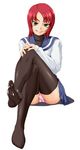  cum cum_on_body cum_on_feet cum_on_lower_body feet my-hime naughty_face red_hair smile stockings thighhighs yuuki_nao 