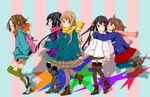  akiyama_mio bad_id bad_pixiv_id black_eyes black_hair black_legwear blonde_hair blue_eyes blue_legwear brown_eyes brown_hair checkered checkered_legwear closed_eyes coat green_legwear hirasawa_yui hug k-on! kotobuki_tsumugi kyabetsu_tarou long_hair multiple_girls nakano_azusa pantyhose pink_legwear polka_dot polka_dot_legwear print_legwear scarf short_hair tainaka_ritsu thighhighs twintails unmoving_pattern winter_clothes winter_coat 