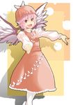  animal_ears dress earrings frills hands hat jewelry long_sleeves mystia_lorelei open_mouth pink_hair red_eyes serpens_(hebi) shadow short_hair solo touhou wings 