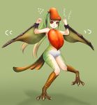  clenched_hands dancing fur gradient_hair long_hair monster_girl monster_hunter monster_hunter_3 multicolored_hair personification qurupeco red_eyes shadow simple_background tail talons tetsuko_(jukai) wings 