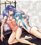  2girls aqua_eyes aqua_hair arm armpits arms ass bare_back bare_shoulders barefoot bed bed_sheet blue_eyes blue_hair bra bra_off bra_removed breasts eirika fire_emblem fire_emblem:_seima_no_kouseki fire_emblem_sacred_stones g-string legs lingerie long_hair lying multiple_girls on_stomach pajamas panties pegasus_knight pillow ponytail princess see-through sideboob smile tana thighs thong underwear yuri 