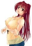  breast_hold breasts brown_eyes choker cleavage highres kousaka_tamaki large_breasts long_hair nipples no_bra red_hair see-through solo to_heart_2 wet wet_clothes yamaguchi_homupe 