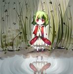  ascot bad_id bad_pixiv_id blush green_hair highres kazami_yuuka light_rays lonely luruko61 plaid plaid_skirt plaid_vest red_eyes reflection skirt skirt_set solo sunbeam sunlight touhou vest water younger 