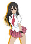  black_eyes black_hair dark_skin extra fukuoka_katsumi k-on! long_hair makigami_kimiko plaid plaid_skirt skirt solo 