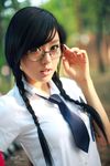  asian cosplay glasses photo pigtails real school_uniform short_twintails twintails yankee-kun_to_megane-chan yuka_izumi 