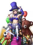  balloon candy capcom capcom_fighting_jam frills hat highres ingrid lollipop long_hair midnight_bliss midriff navel silver_hair stuffed_animal stuffed_toy thighhighs top_hat 