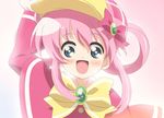  blue_eyes blush female gradient gradient_background happy hat loli long_hair open_mouth pink_hair sherlock_shellingford solo tantei_opera_milky_holmes twintails 