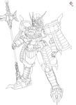  armor gundam halberd highres lu_bu no_humans polearm raybar ryofu_tallgeese sd_gundam sd_gundam_sangokuden sketch solo weapon 