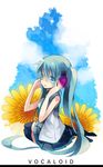  bad_id bad_pixiv_id flower hanepochi hatsune_miku headphones long_hair revision sitting solo very_long_hair vocaloid 