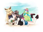  alternate_color bad_id bad_pixiv_id baseball_cap blue_eyes brown_hair denim denim_shorts gen_5_pokemon hat inusaki lilligant lying on_back oshawott pokemon pokemon_(creature) pokemon_(game) pokemon_bw ponytail shiny_pokemon shorts stoutland touko_(pokemon) whimsicott 